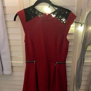 Red dress with black lace